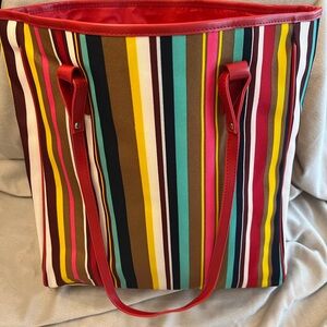 Lancôme Red Multi-stripe Tote Bag